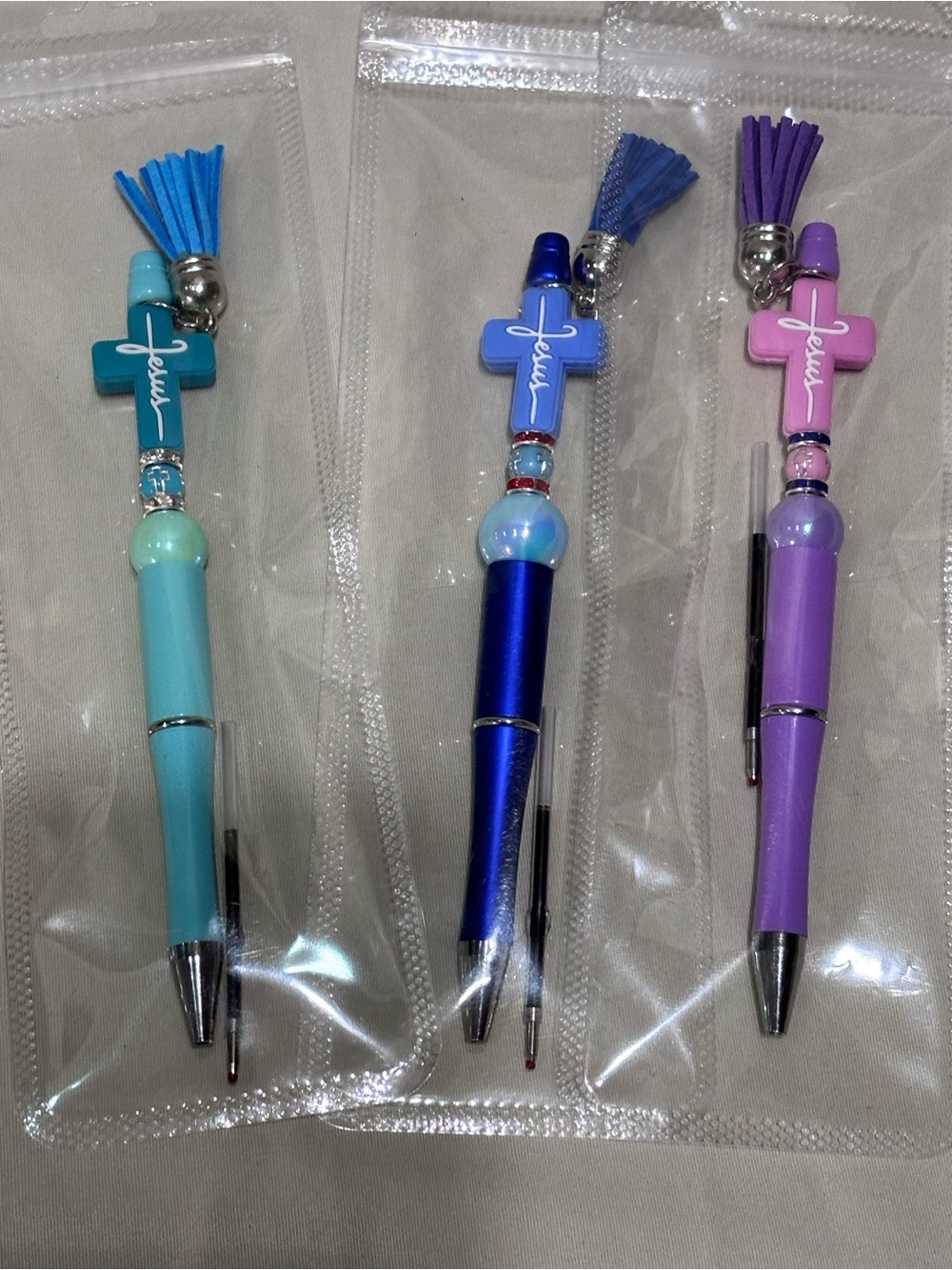 Jesus Cross Beaded Pen set of 3 religious